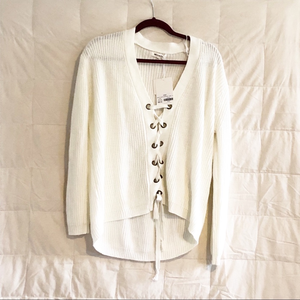 NWT White Lace Front Miracle Sweater